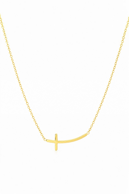 Gold-Plated Sideways Cross Necklace – Stainless Steel