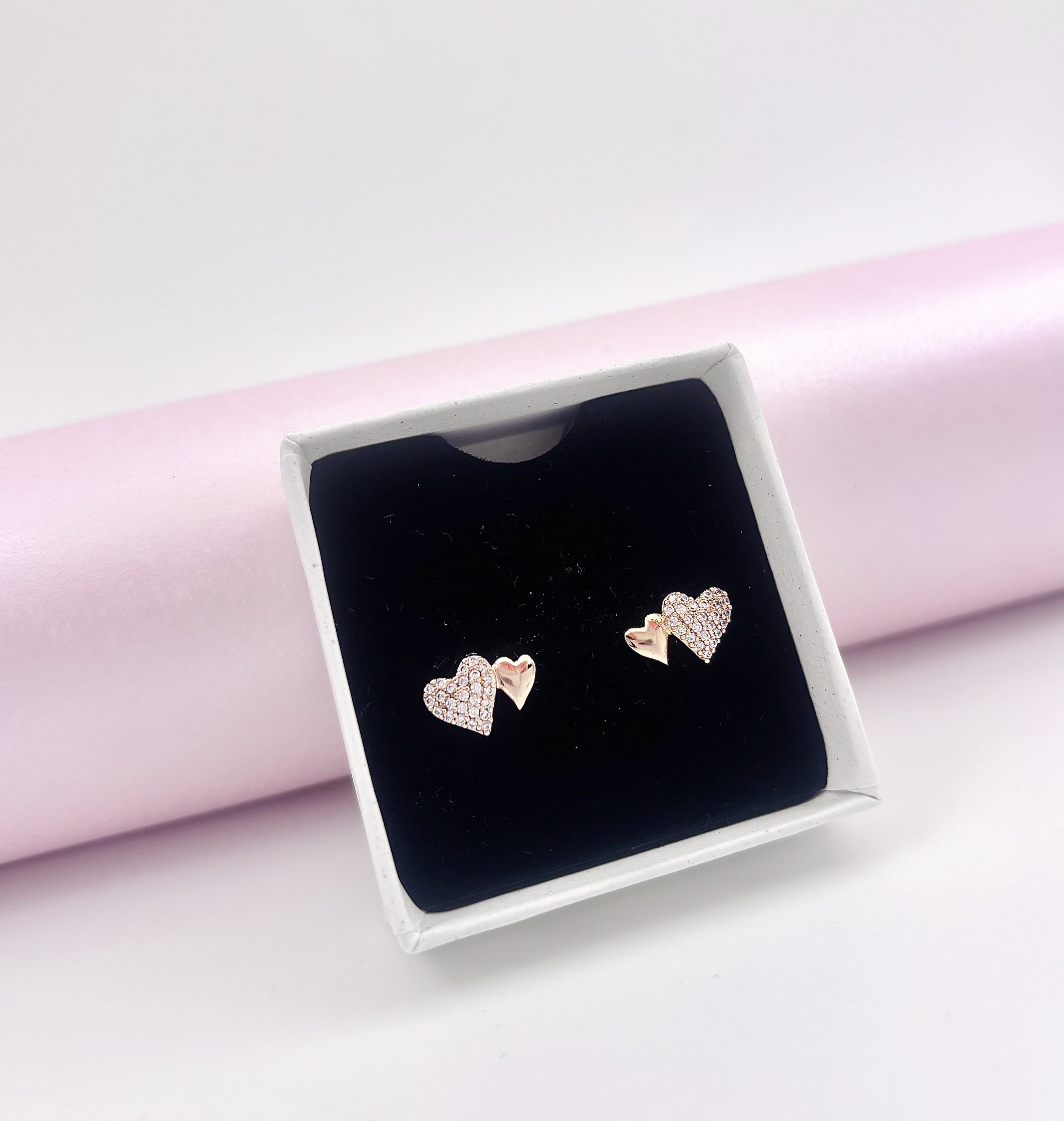 18k gold double heart stud earrings