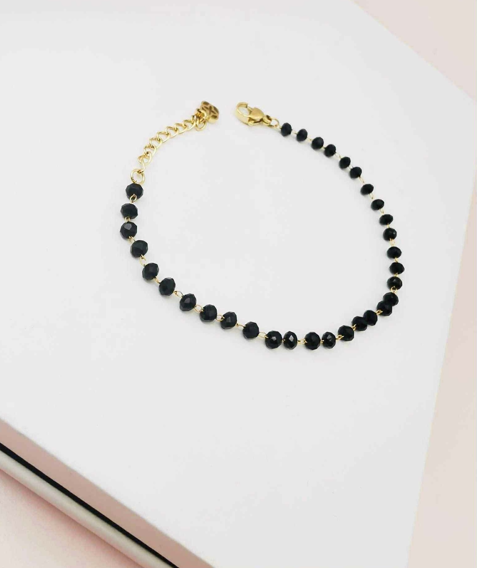 14k Gold & Black Beads Bracelet