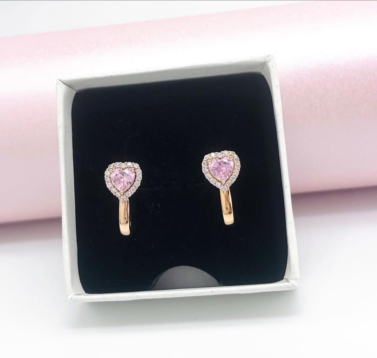 18k Pink Heart Latch Back Earrings