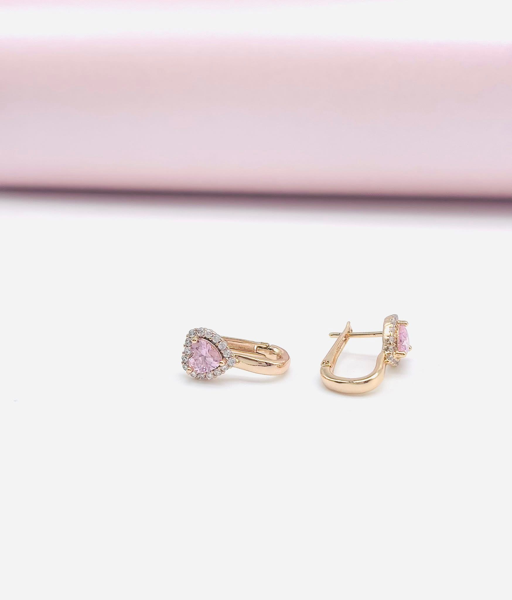 18k Pink Heart Latch Back Earrings