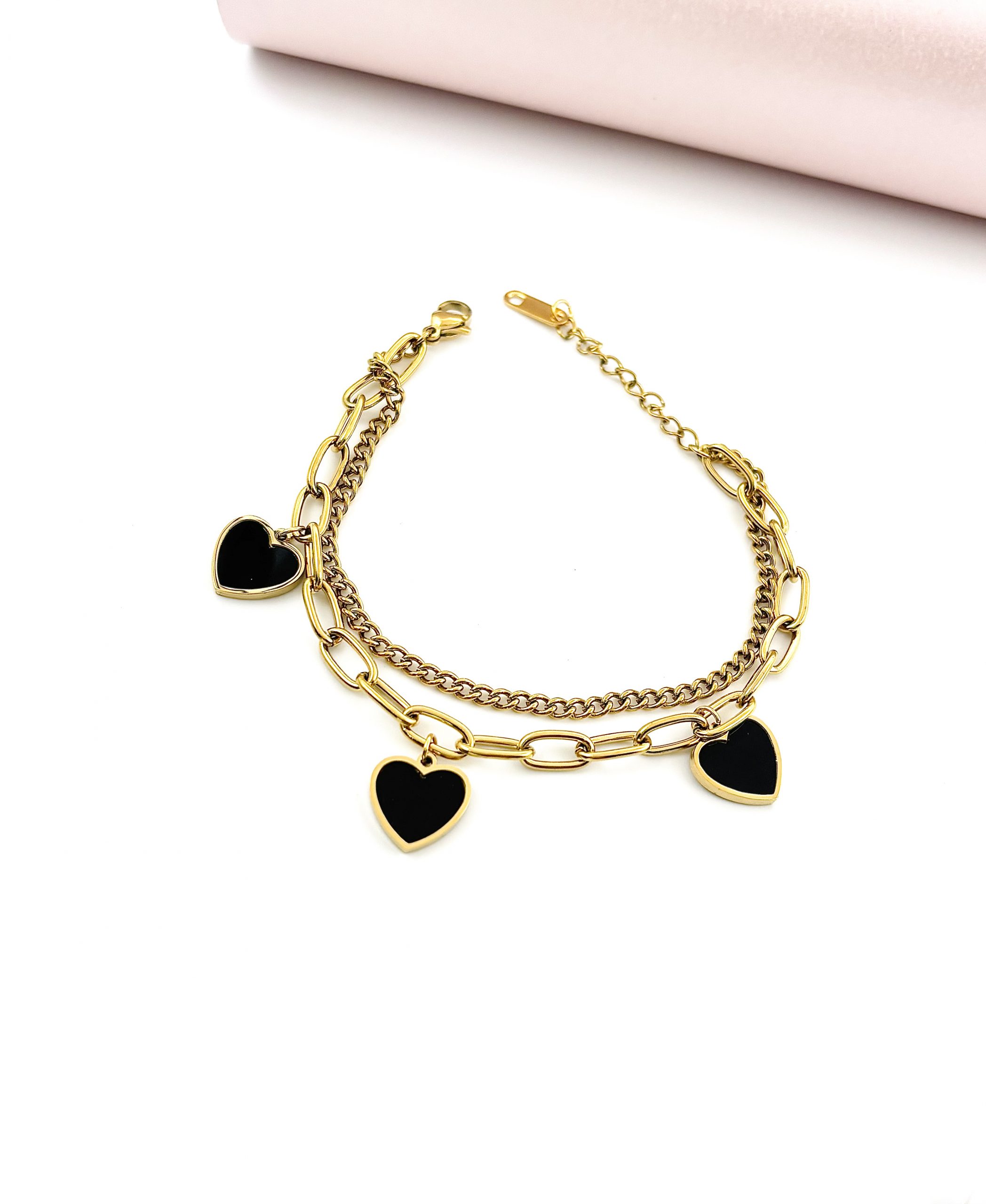 Double chain heart charm bracelet