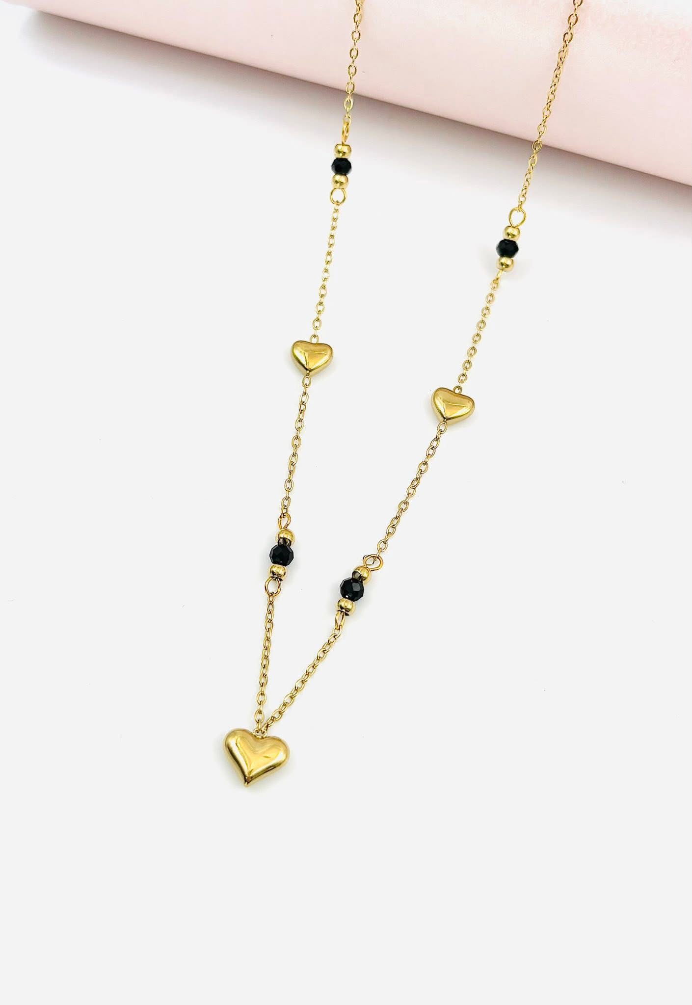 Black beads & hearts Celebrity necklace