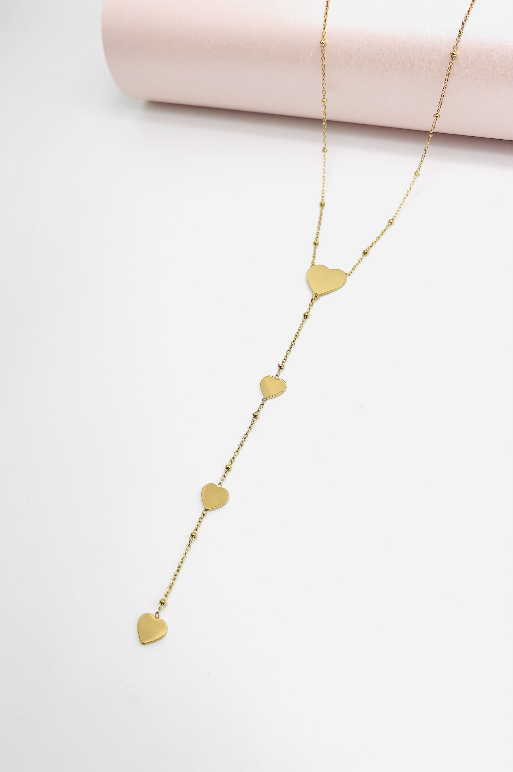 14k gold hearts drop necklace