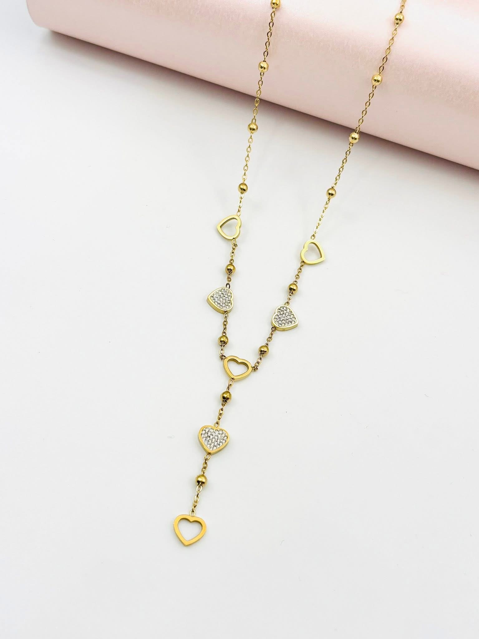 14k Cubic Zirconia Hearts Drop Necklace