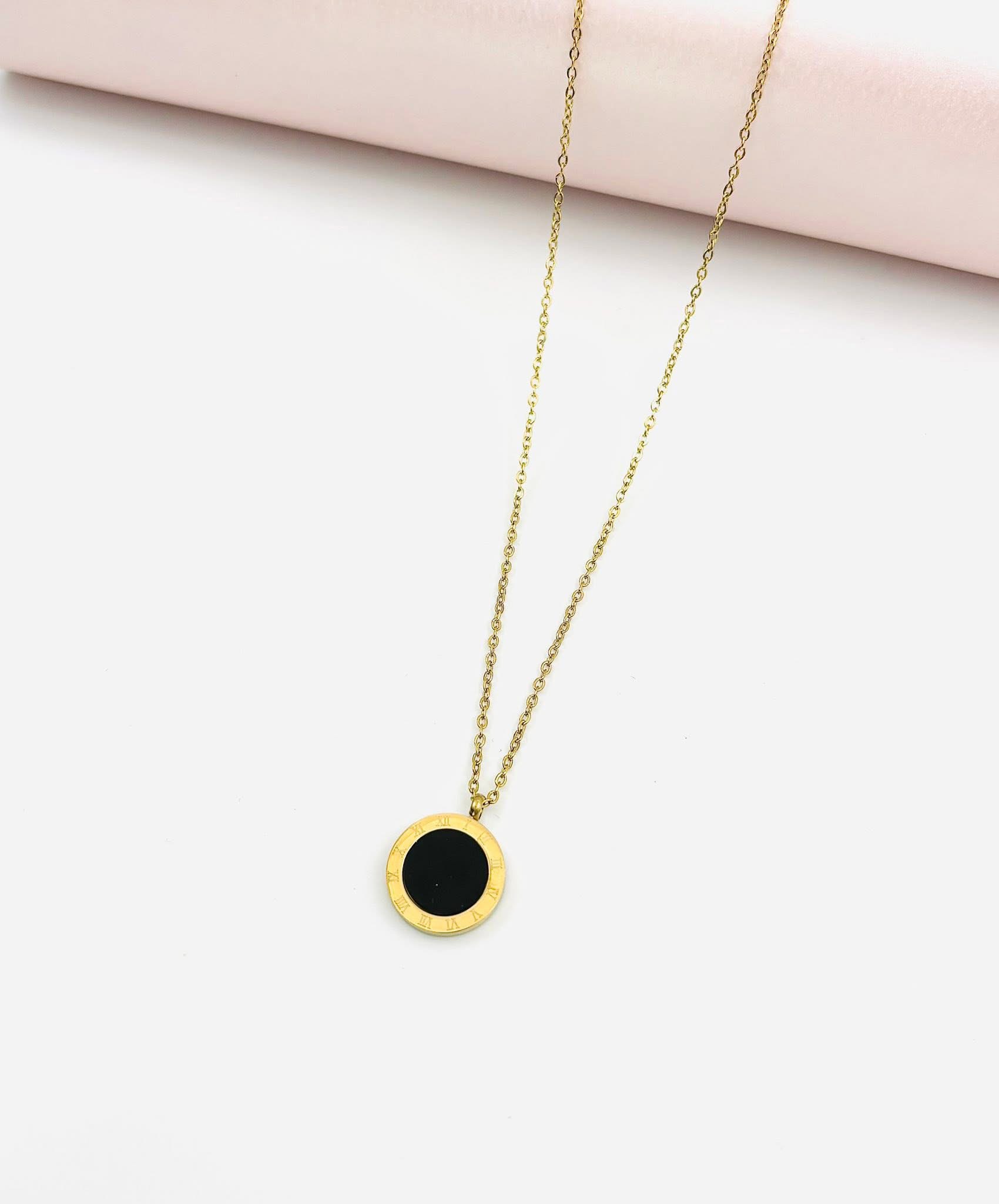 14k gold Roman Numeral pendant necklace